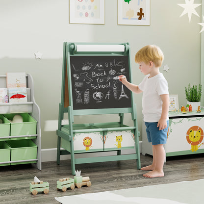 Qaba Art Easel for Kids, Double-Sided Whiteboard & Chalkboard with Paper Roll, 2 Storage Boxes, Gift for Boys, Girls, Gr