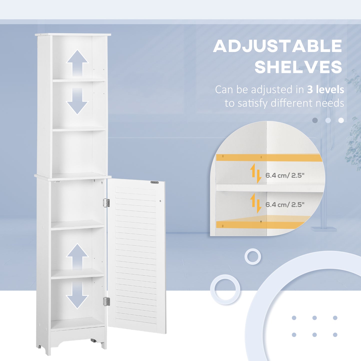 Tall Bathroom Storage Cabinet, Freestanding Linen Tower with 3-Tier Open Adjustable Shelf, White