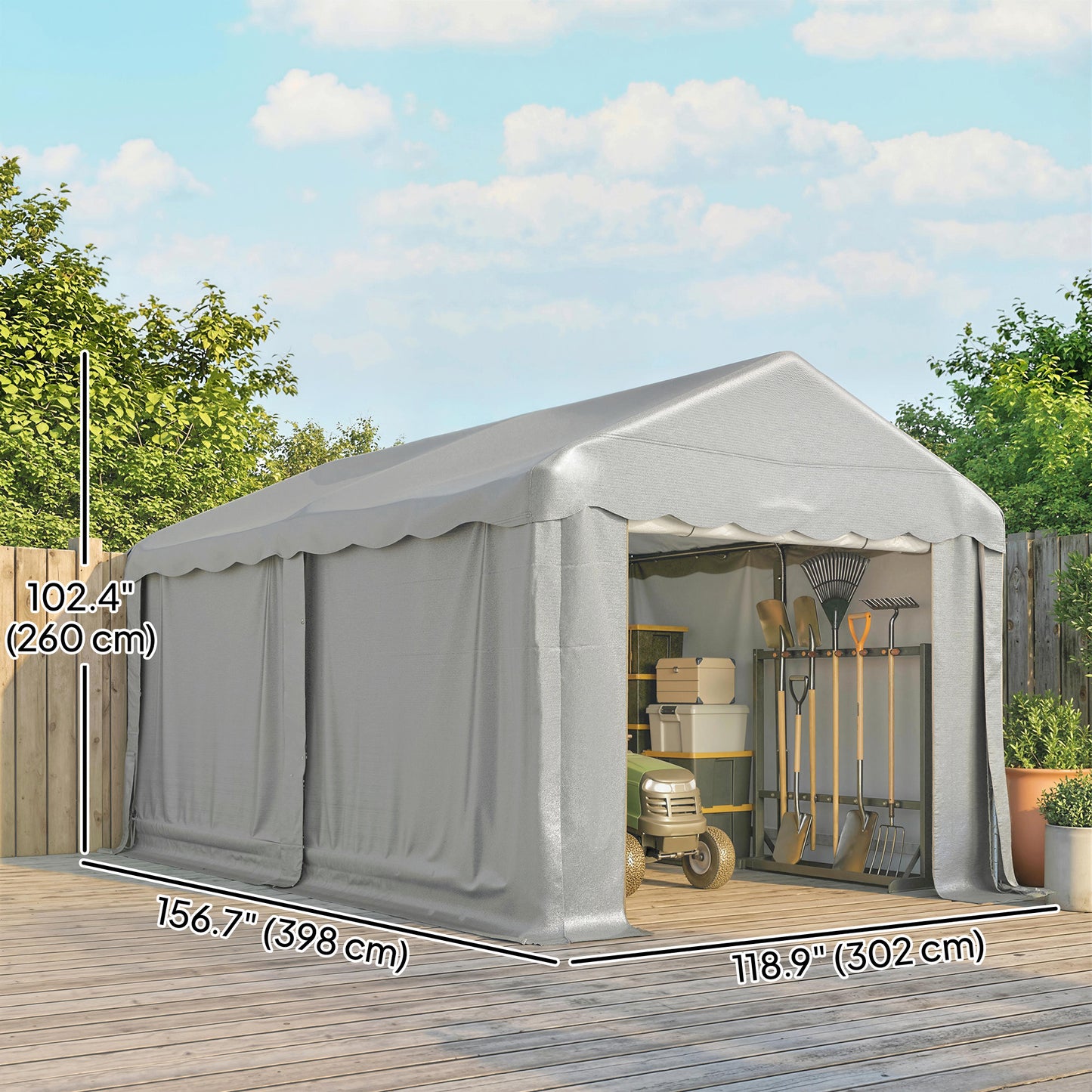 13' x 10' Portable Shed, Outdoor Storage Shed Tent with Roll-up Zipper Door and Removable Sidewalls, Light Grey