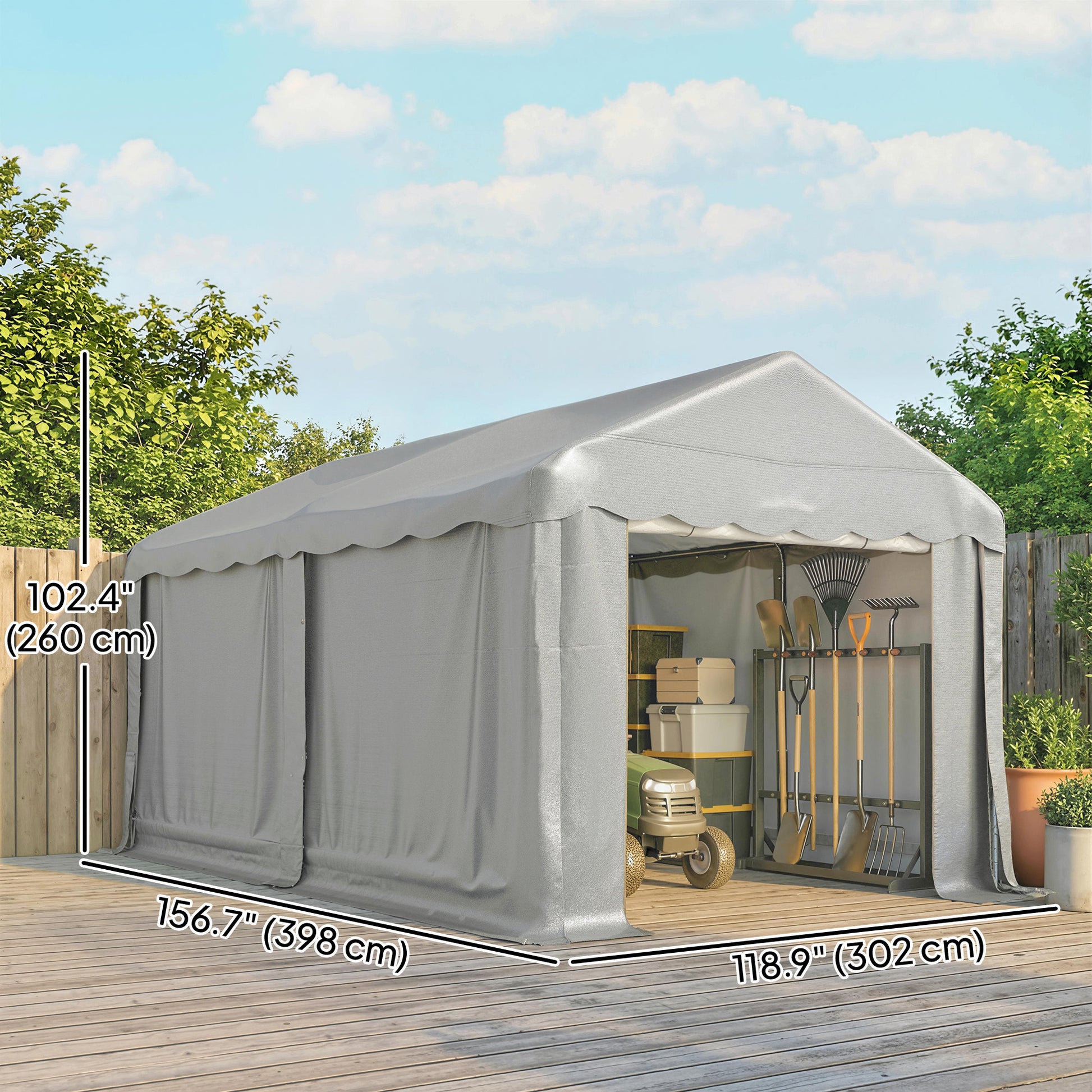 13' x 10' Portable Shed, Outdoor Storage Shed Tent with Roll-up Zipper Door and Removable Sidewalls, Light Grey