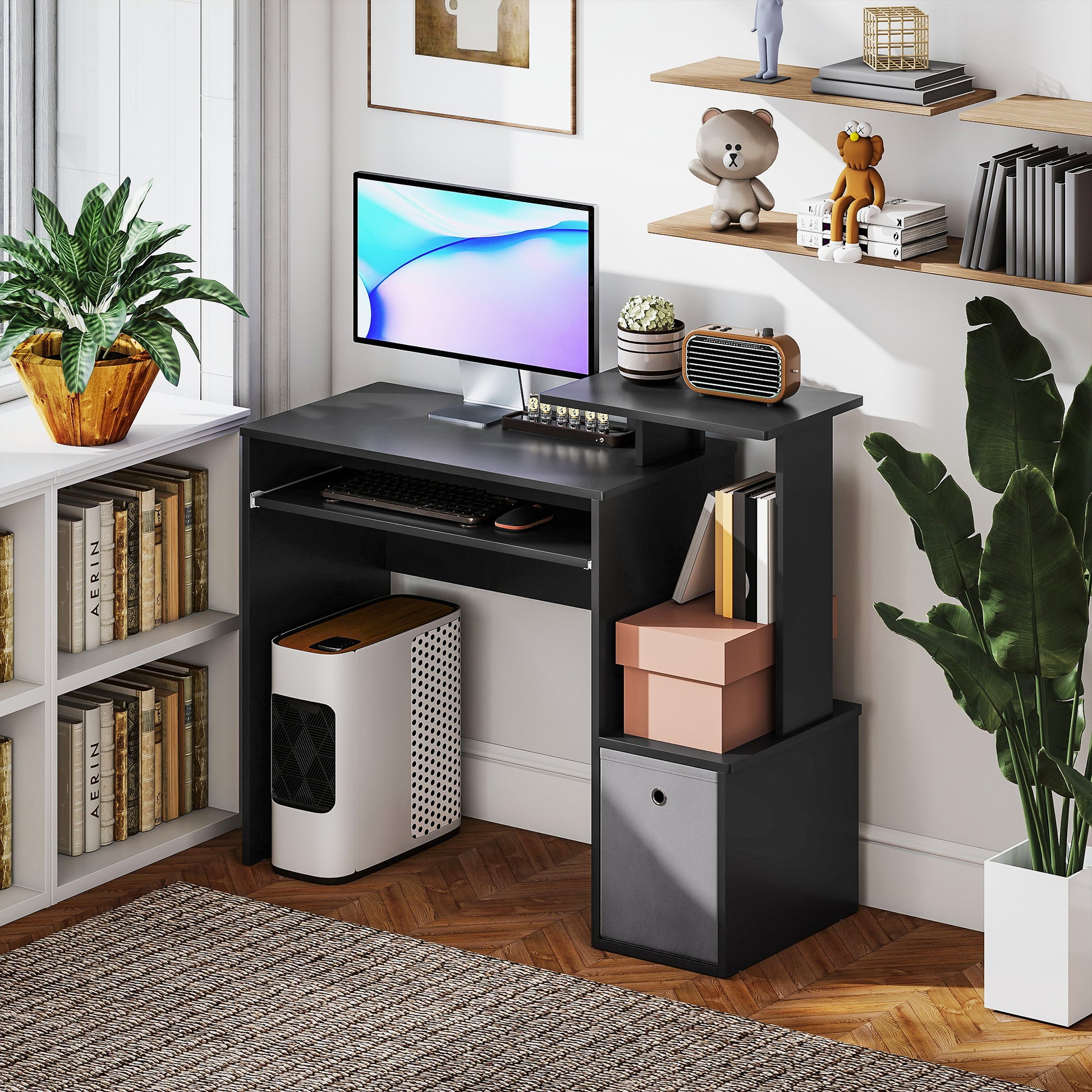 Computer Desk with Sliding Keyboard Tray Storage Drawer Shelf Home Office Workstation Black