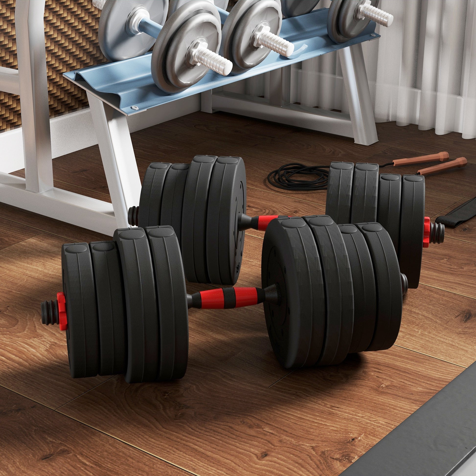 Soozier 66lbs 2-in-1 Adjustable Dumbbells Weight Set, Dumbbell Hand Weights Barbell for Body Fitness, Lifting Training f