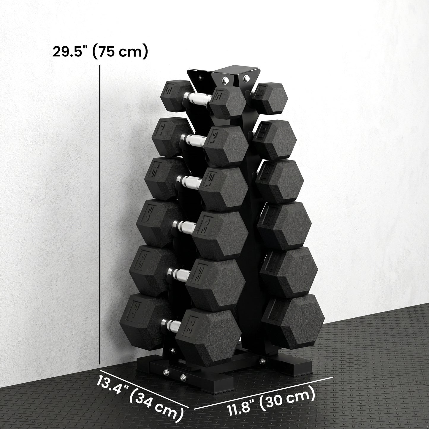 Soozier Hex Dumbbell Weight Set with Vertical Rack, 210lbs Rubber-Coated Dumbbells with Non-Slip Handles