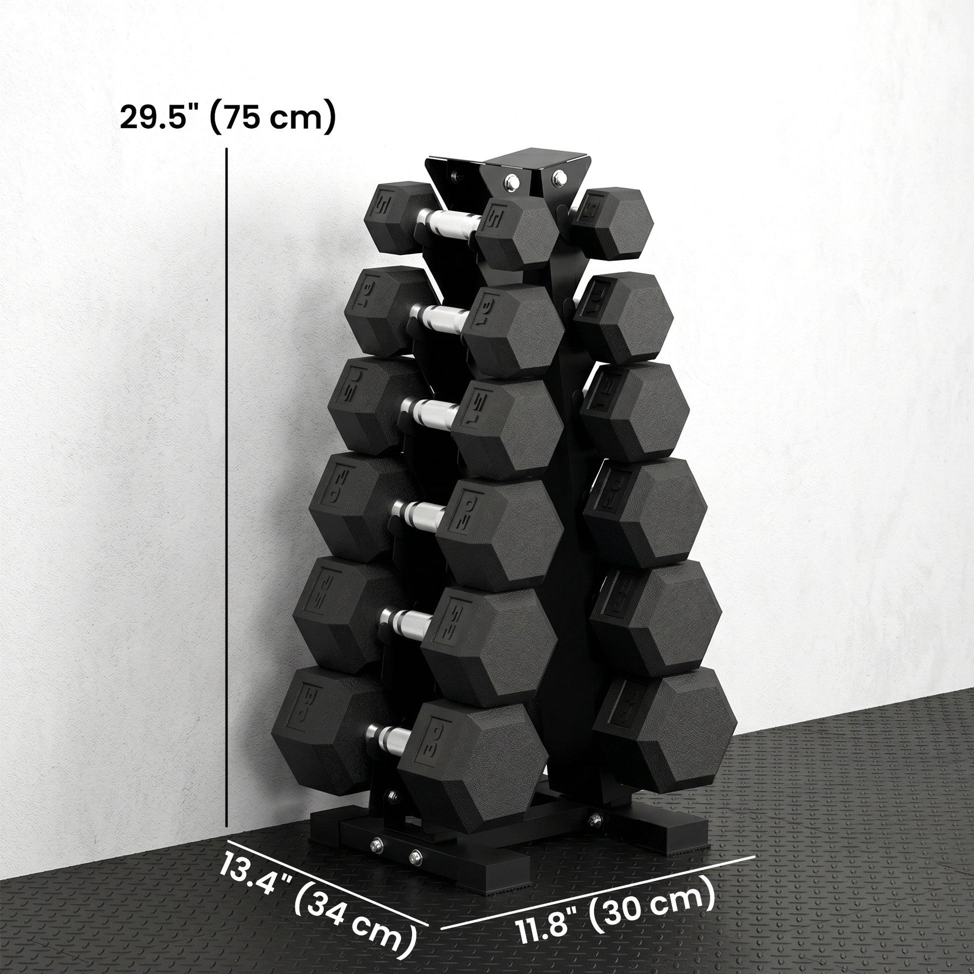Soozier Hex Dumbbell Weight Set with Vertical Rack, 210lbs Rubber-Coated Dumbbells with Non-Slip Handles