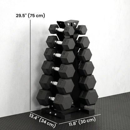 Soozier Hex Dumbbell Weight Set with Vertical Rack, 210lbs Rubber-Coated Dumbbells with Non-Slip Handles