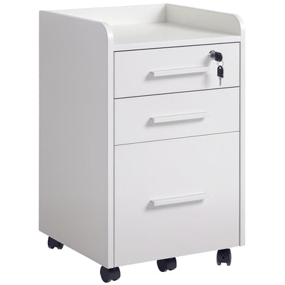 3 Drawer File Cabinet with Lock and Edged Top, Lockable Filing Cabinet on Wheels for Letter and A4 Size, White