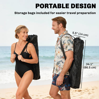 Set of 2 Reclining Camping Chair with Foot Rest, Folding Camping Chair w/ Headrest, Cup Holder, Storage Bag, Black