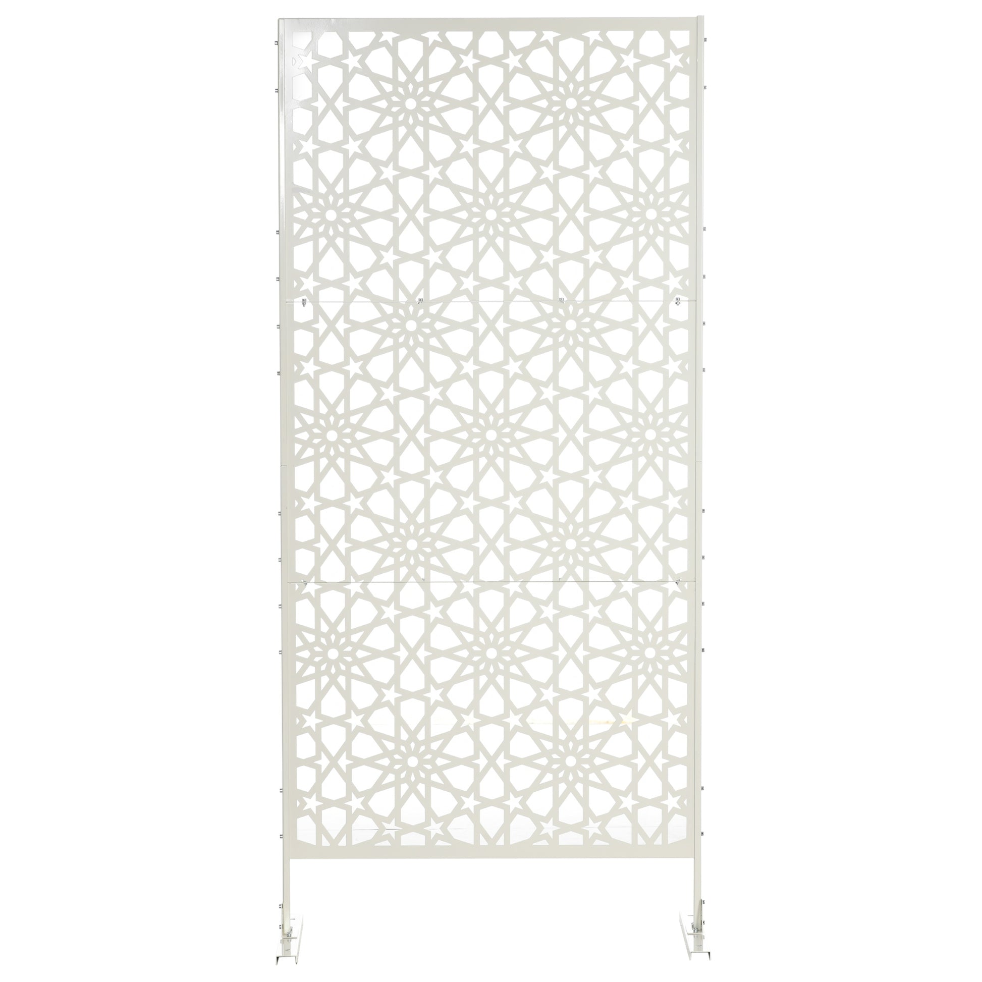 Metal Outdoor Privacy Screen, Decorative Outdoor Divider with Stand and Expansion Screws, 36.2" x 17.7" x 78", White
