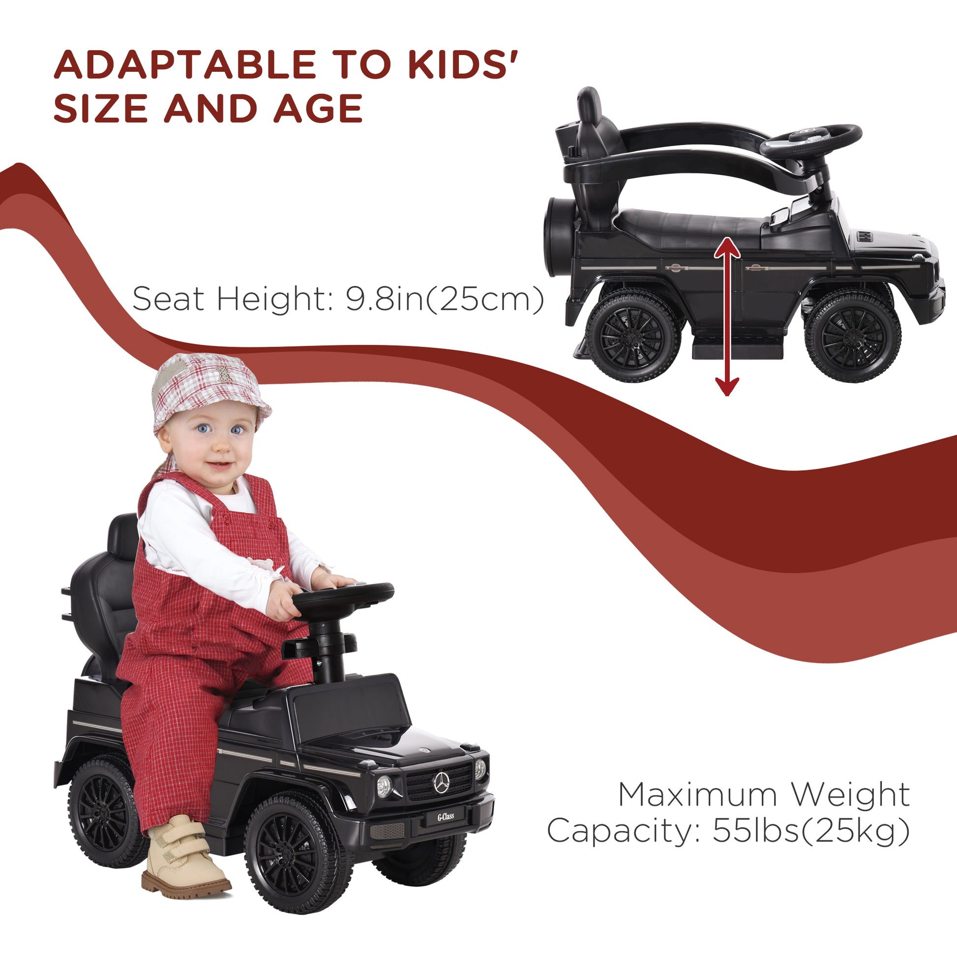 VarietyKart Mercedes-Benz G350 Licensed Push Car, 3-in-1 Toddler Sliding Car with Horn, Steering, Foot Rest, Seat Storag