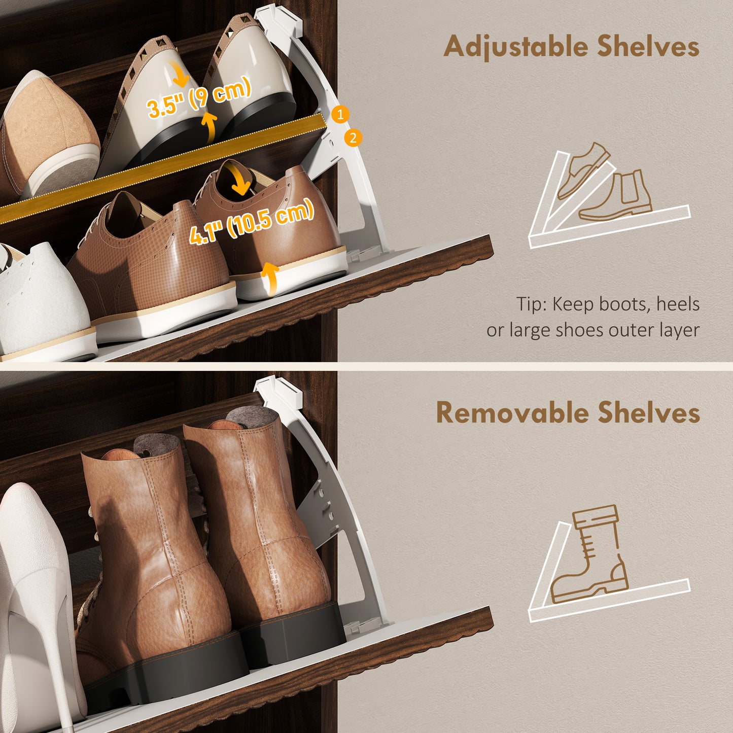 Shoe Cabinet with 2 Flip Drawers Narrow Shoe Storage Cabinet with Top Shelf for Entryway Hallway Coffee