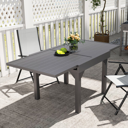 35"-71"  Extendable Aluminium Outdoor Dining Table, Slatted Top Patio Table for 4-6 Person, for Garden, Backyard, Grey