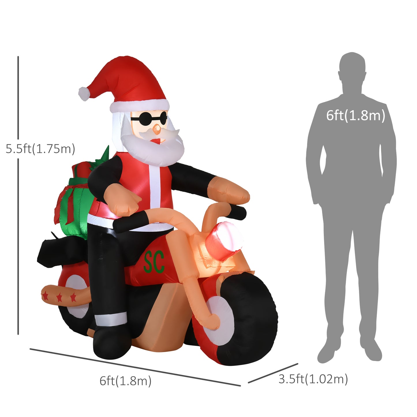5.5' H Christmas Holiday Yard Inflatable Outdoor, Light Up LED Decoration, Santa Claus Riding a Motorcycle
