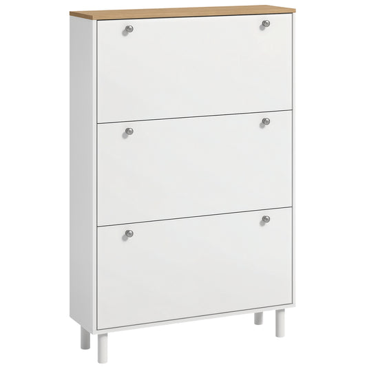 Shoe Storage with 3 Flip Drawers and Adjustable Shelves, Entryway Shoe Storage Cabinet for 24 Pairs of Shoes, White