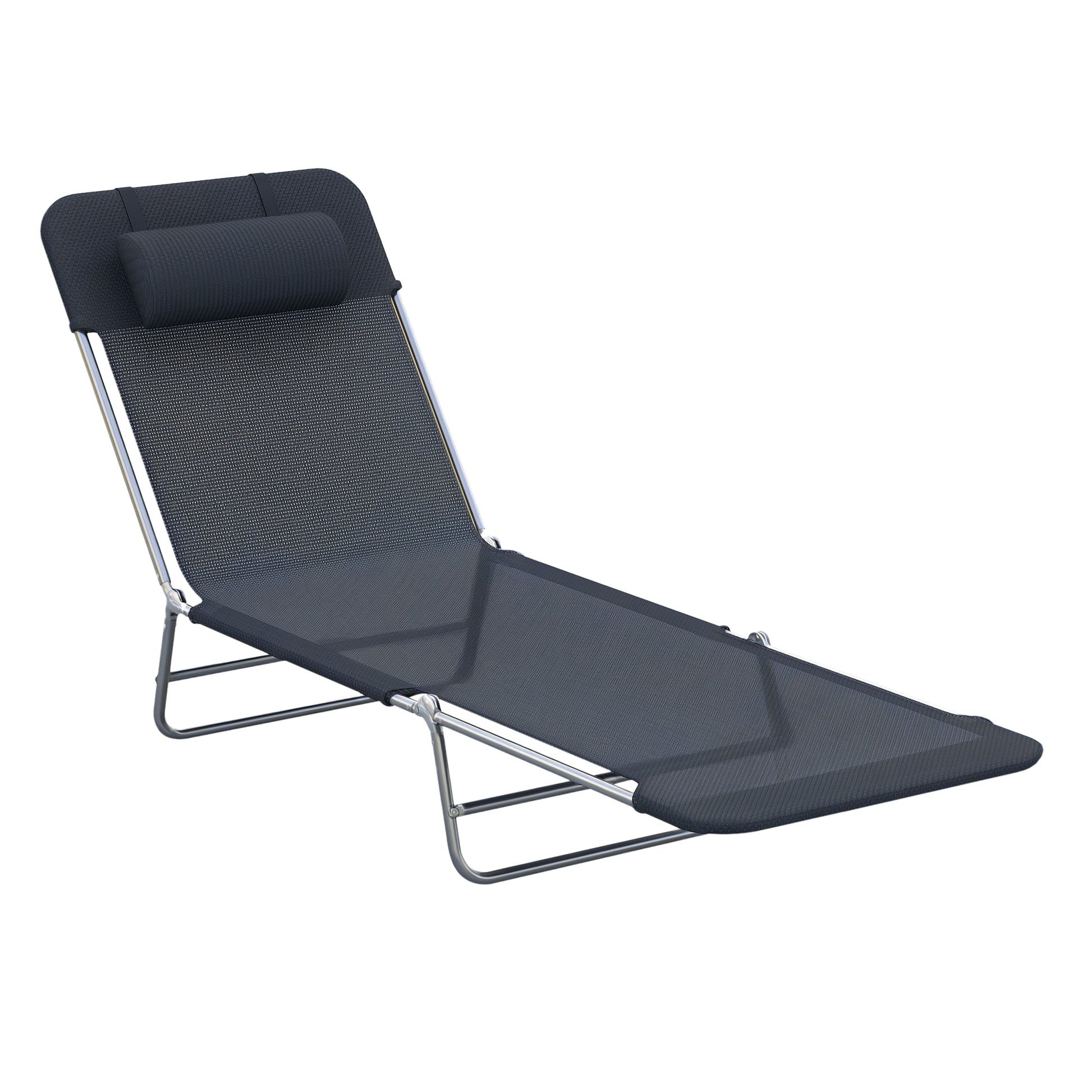 Outdoor Lounge Chair, Portable Adjustable Reclining Seat Folding Chaise Lounge Patio Camping Beach Tanning Chair Bed wit