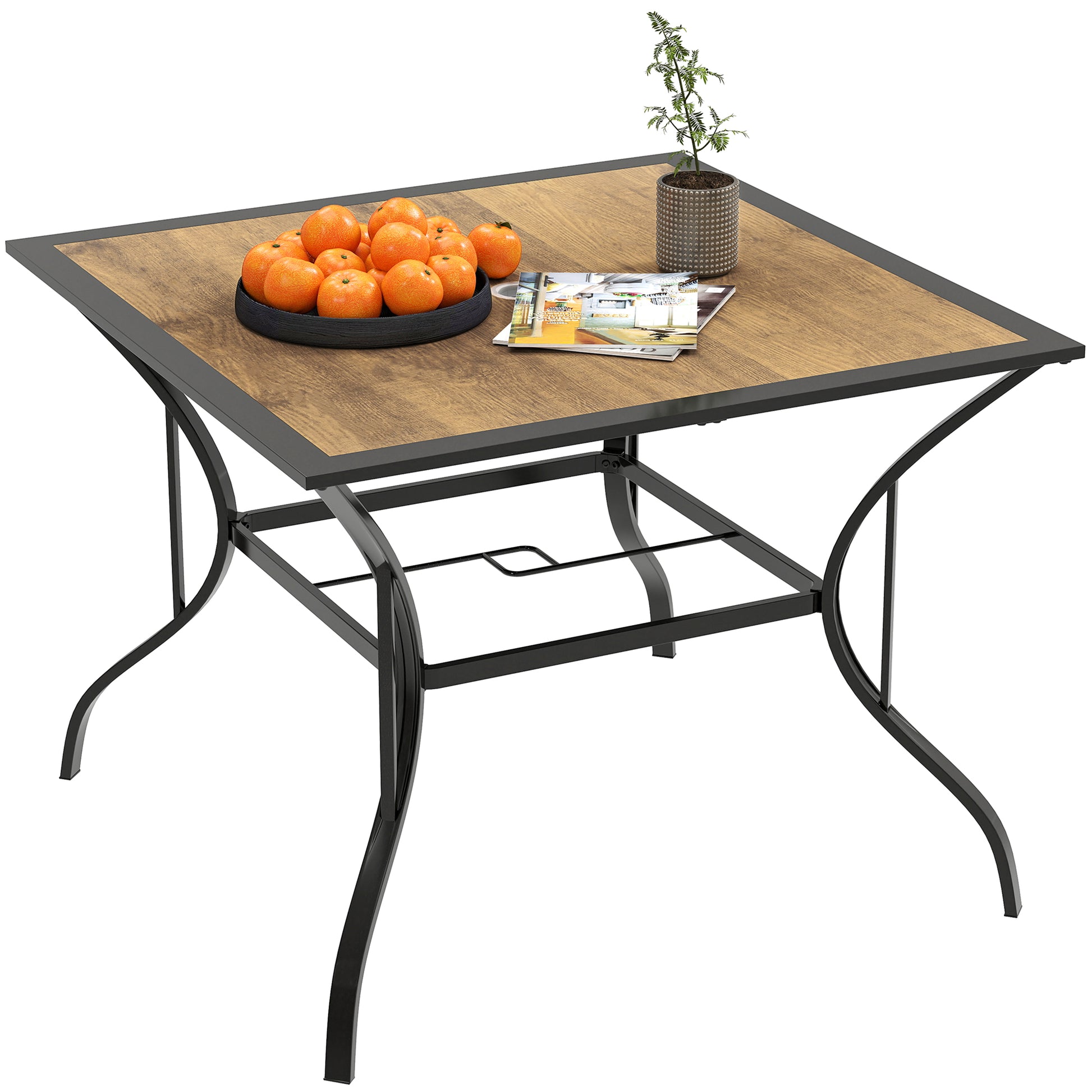 37" Garden Outdoor Dining Table for 4, Square Patio Table with Umbrella Hole, Plastic Board Tabletop for Backyard, Pools