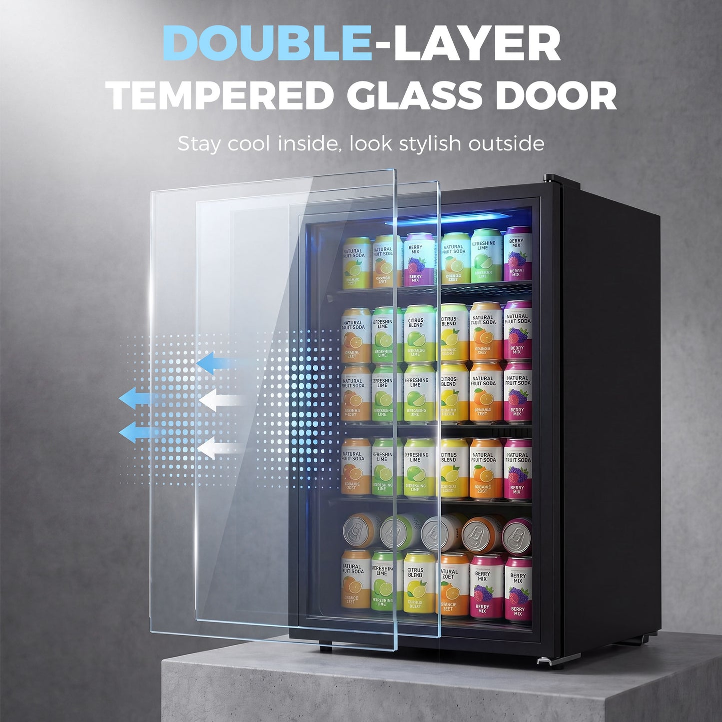 3.2 Cu.Ft Beverage Fridge, 128 Can Drink Fridge with Glass Door, Auto-Defrost and LED Light for Soda, Beer, Black