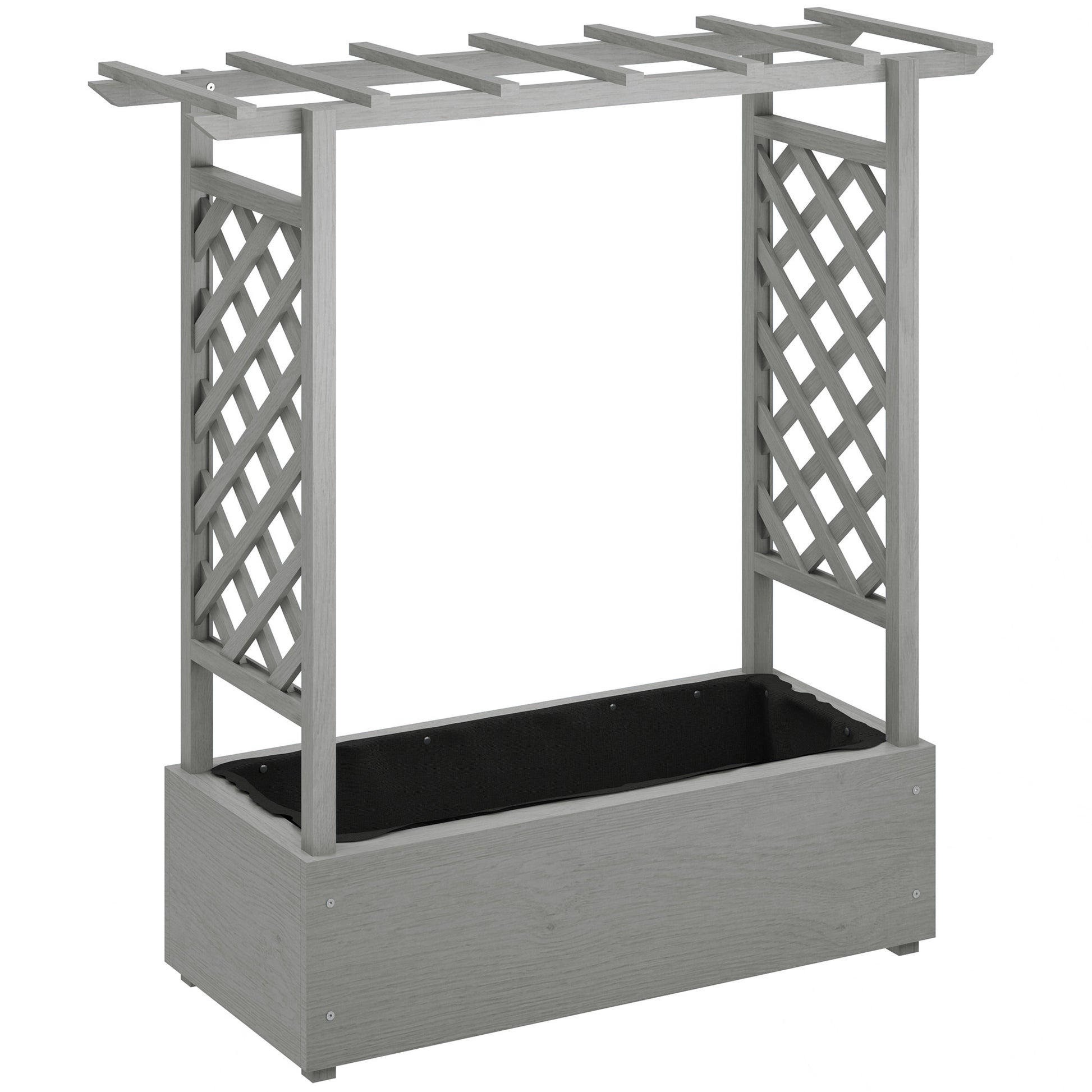 Wooden Raised Garden Bed with Trellis, Outdoor Planter Box with Hanging Roof, Drainage Holes and Bed Liner