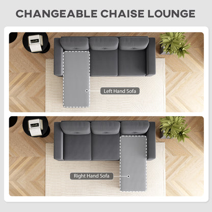 Sectional Sofa with Changeable Chaise Lounge, 3 Seat L-Shaped Small Space Sofa, Upholstered Couch for Small Space, Dark 