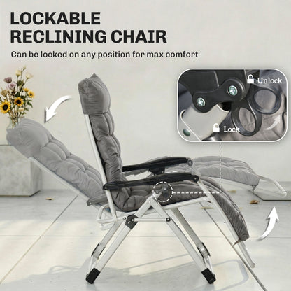 Reclining Zero Gravity Chair with Adjustable Backrest, Folding Garden Sun Lounger, Outdoor Recliner with Removable Cushi