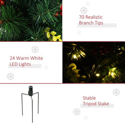 2.5ft 2 Pieces Prelit Artificial Christmas Tree with LED Light Mini Xmas Tree with Small Berry Pine Needles Pinecones De