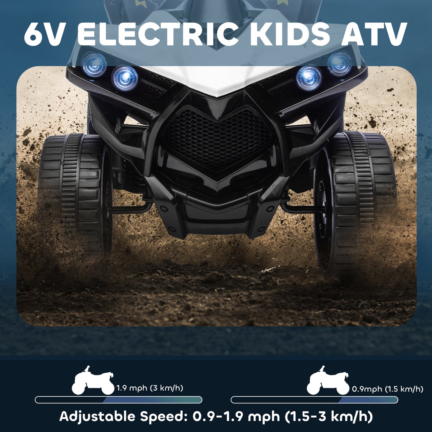 Qaba 6V Kids ATV, 4 Wheeler Electric Ride on Car with Music and LED Headlights, for Ages 37-72 Months Boys and Girls, Wh