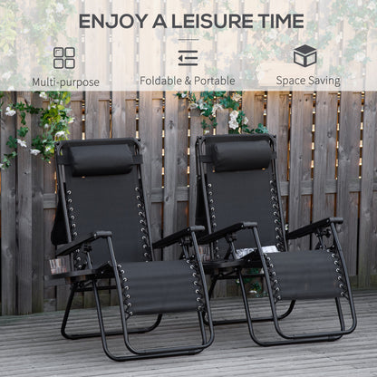 2 Piece Foldable Lounge Chair with Canopy Shade, Outdoor Zero Gravity Chair w/ Side Tray & Cup Holder, Reclining Lounger