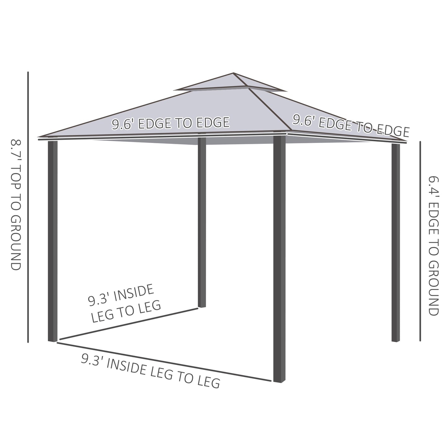 10' x 10' Patio Gazebo Pavilion, 2-Tier Roof Canopy Outdoor Event Tent with Steel Frame and Mosquito Netting for Garden,