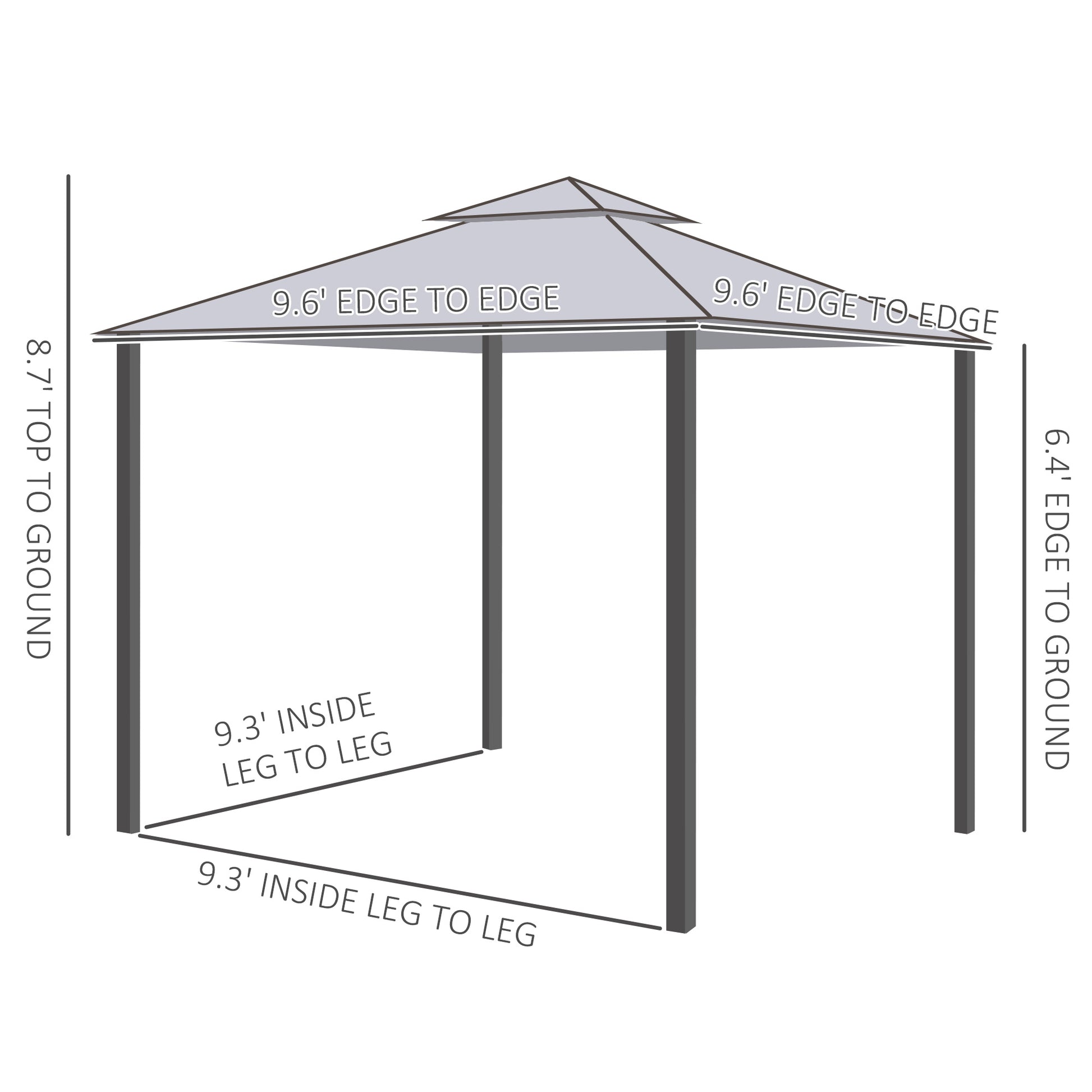 10' x 10' Patio Gazebo Pavilion, 2-Tier Roof Canopy Outdoor Event Tent with Steel Frame and Mosquito Netting for Garden,