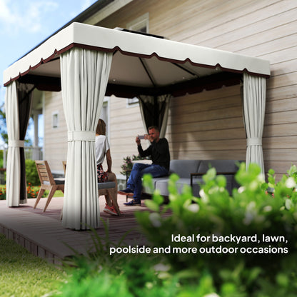 10' x 10' Outdoor Patio Gazebo, Double Soft-top Garden Shelter Tent with Curtains & Mesh Screen Drapes, Cream White