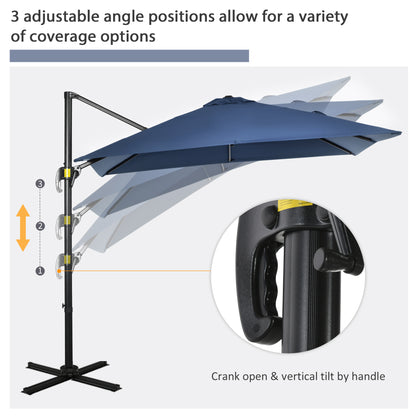 8' x 8' Square Patio Hanging Offset Umbrella with 360° Rotation, Aluminum Outdoor Cantilever Parasol with Crank & Tilt, 
