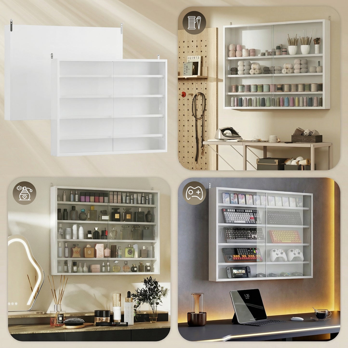 5-storey Display Cabinet, Shot Glass Display Case, Glass Curio Cabinet with 2 Glass Doors and 4 Adjustable Shelves, Whit
