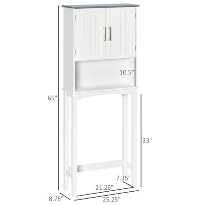 Modern Over The Toilet Storage Cabinet, Double Door Over Toilet Bathroom Organizer with Adjustable Shelf and Open Shelf,