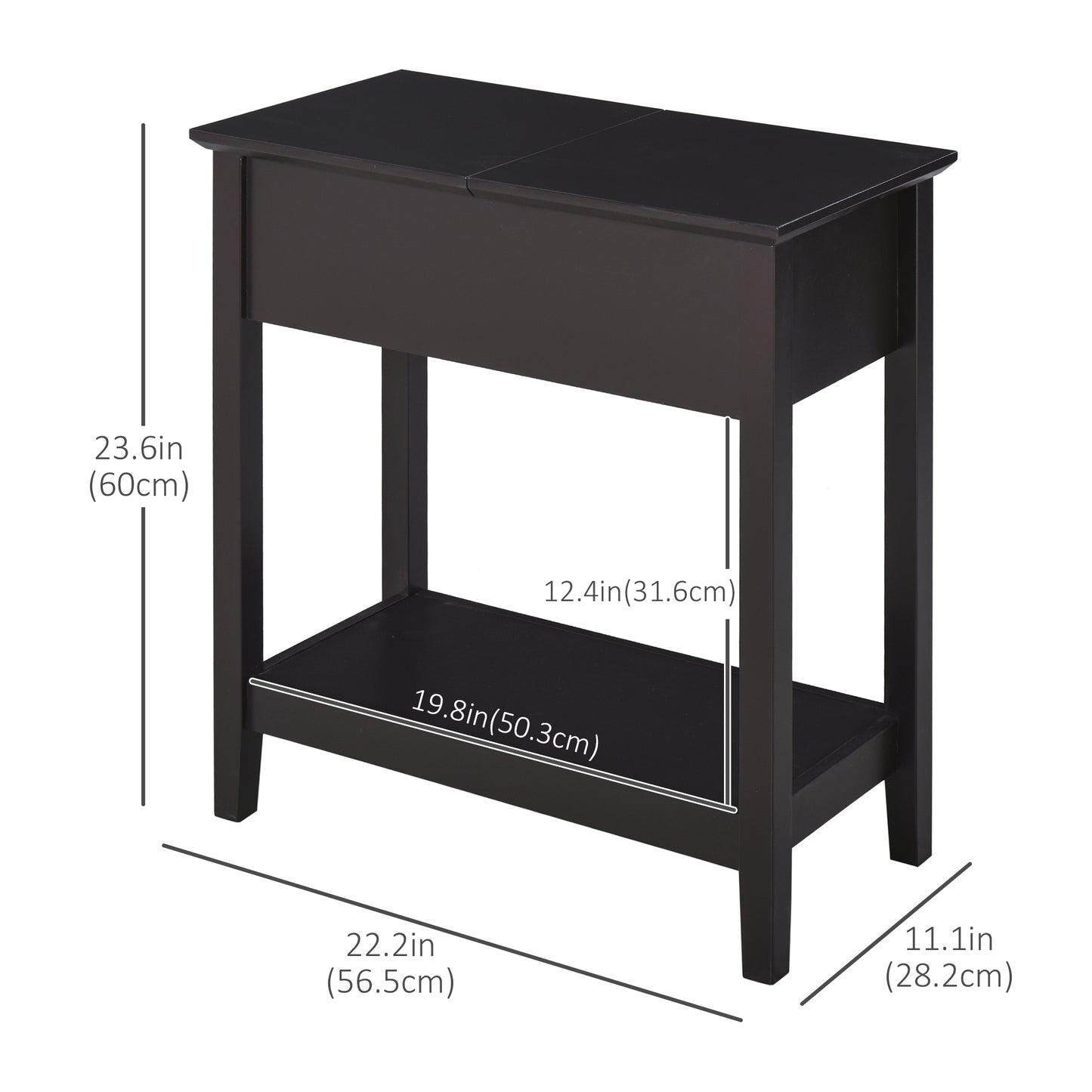 End Side Table in Flip Top Design with Cabinet and Bottom Shelf, Storage Furniture Decoration for Bedroom Living Room Of