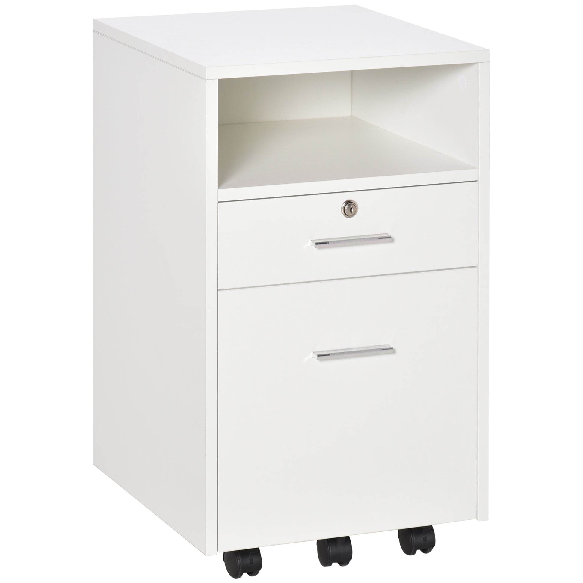 2 Drawer Filing Cabinet with Lock, Vertical File Cabinet with Wheels, Mobile Office Cabinet for A4, Letter Size, White