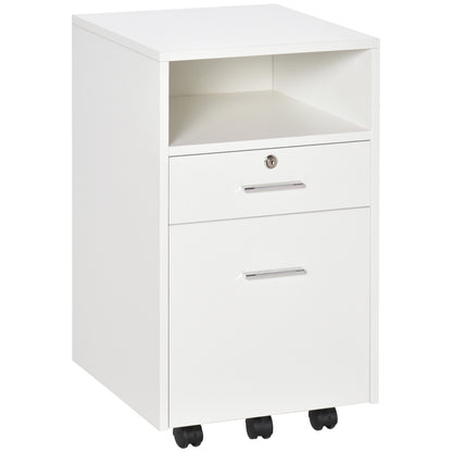 2 Drawer Filing Cabinet with Lock, Vertical File Cabinet with Wheels, Mobile Office Cabinet for A4, Letter Size, White