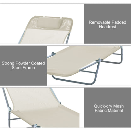 Outdoor Lounge Chair, Portable Adjustable Reclining Seat Folding Chaise Lounge Patio Camping Beach Tanning Chair Bed wit