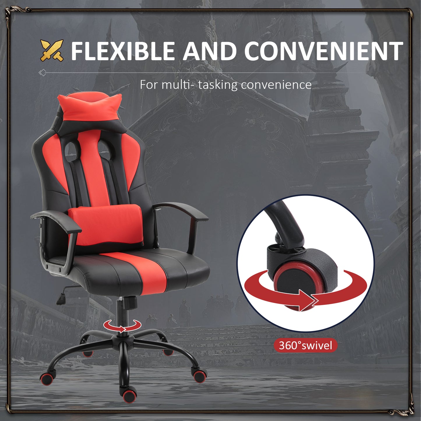 Office Chair High Back Racing Style Gaming Chair Adjustable PU Leather Swivel Computer Task Seat with Lumbar Support and