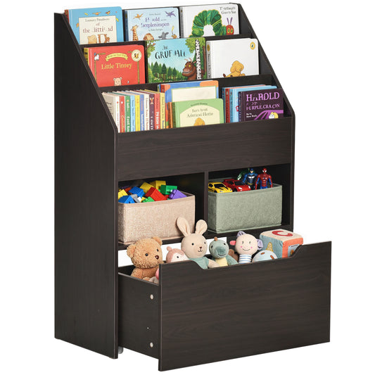 Kids Bookshelf Bookcase, Montessori-Inspired 4 Tier Large Capacity Rack Organizer with Moveable Drawer for Books for Rea