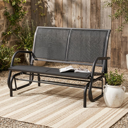 Patio Double Glider Outdoor Steel Sling Fabric Gliding Bench Garden Swing Chair Heavy-Duty Porch Rocker Garden Loveseat 