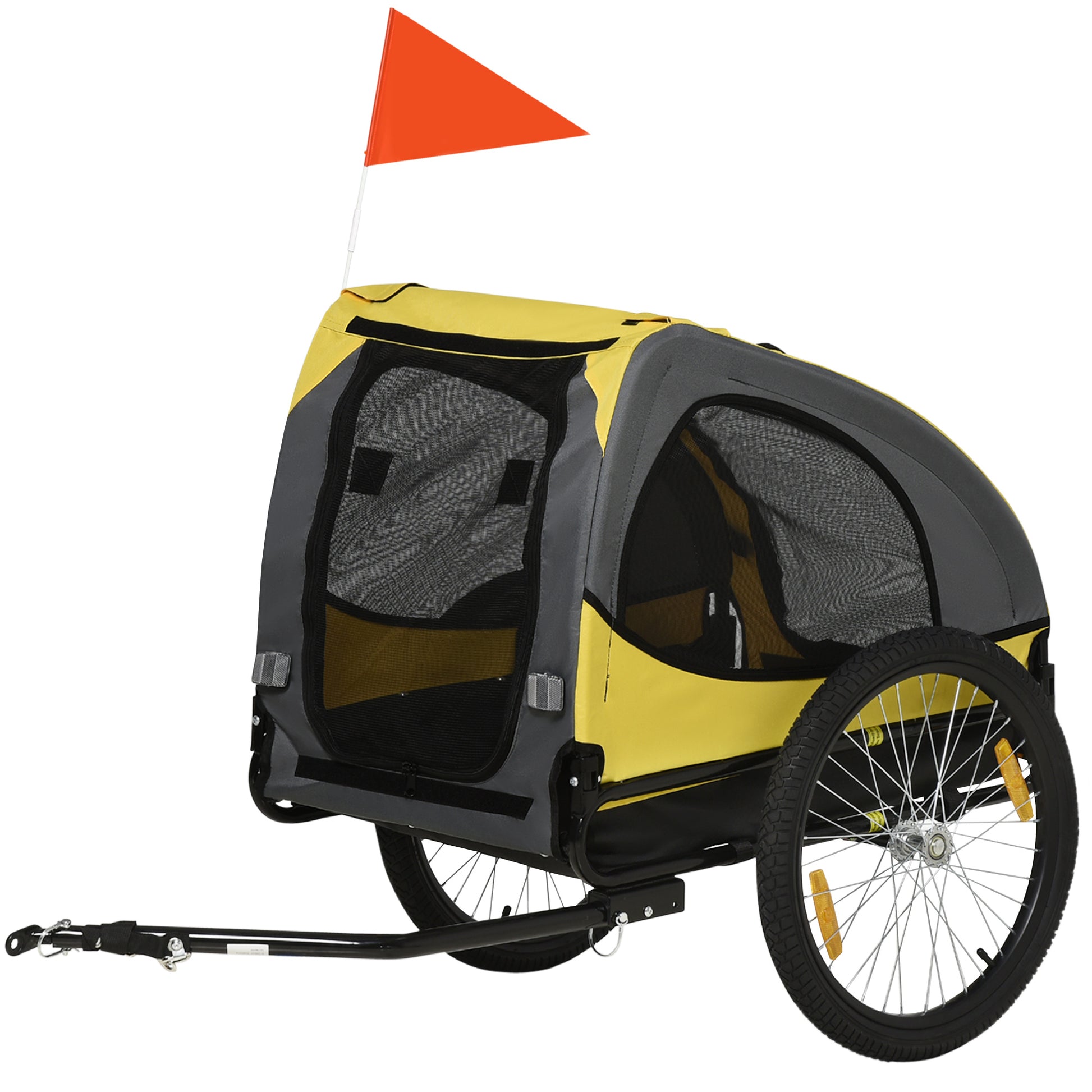 VarietyKart Dog Bike Trailer with Hitch Coupler, Quick Release Wheels, Reflectors, Flag for Medium Dogs, Yellow