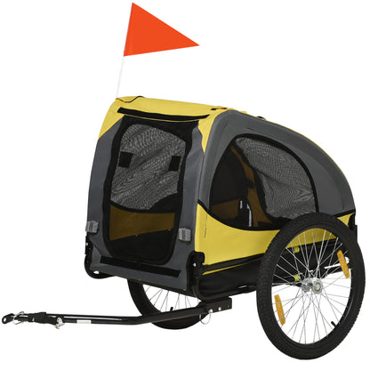 VarietyKart Dog Bike Trailer with Hitch Coupler, Quick Release Wheels, Reflectors, Flag for Medium Dogs, Yellow