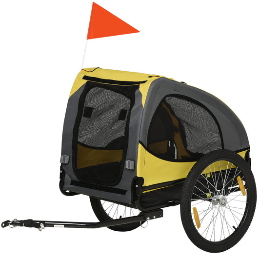 VarietyKart Dog Bike Trailer with Hitch Coupler, Quick Release Wheels, Reflectors, Flag for Medium Dogs, Yellow