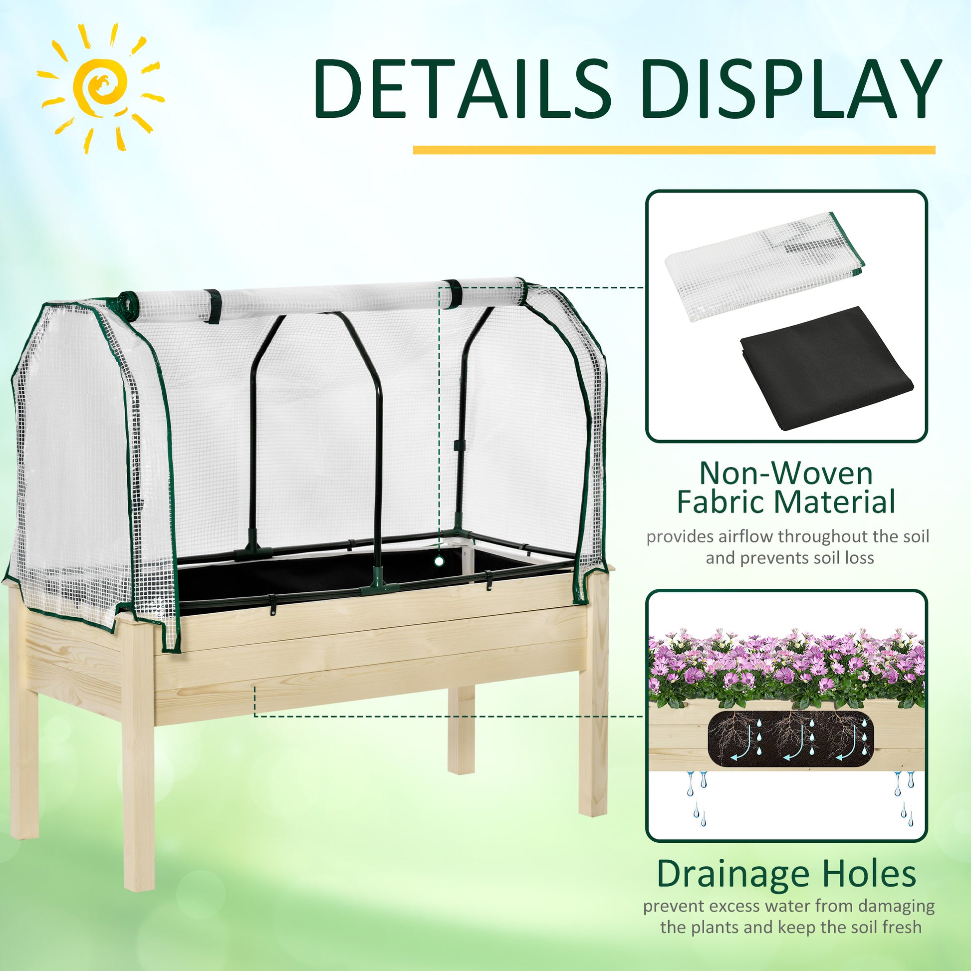 Raised Garden Bed with PE Greenhouse Cover Outdoor Elevated Wood Planter Box for Herbs and Vegetables, Use for Patio, Ba