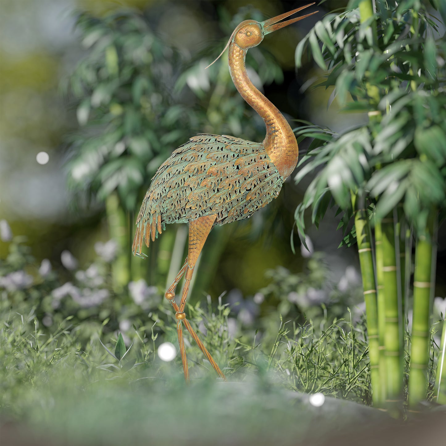 Heron Garden Statue, Standing Lawn Ornament for Lawn Patio Backyard Decoration, 15.3"W x 6.7"D x 35.4"H Mixed Colour