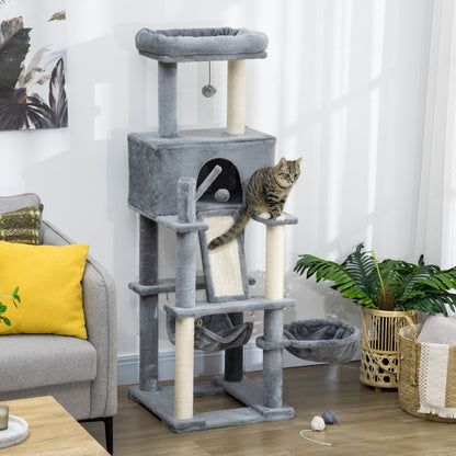 55" Cat Tree for Indoor Cats, Cat Tower, Kitty Activity Center with Cat Bed Ramp Condo Hammocks Hanging Ball Toys Sisal 