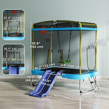Qaba 6.9FT Kids Trampoline with Safety Net, Slide, Swing, Toddler Trampoline for 3-6 Years Old Outdoor