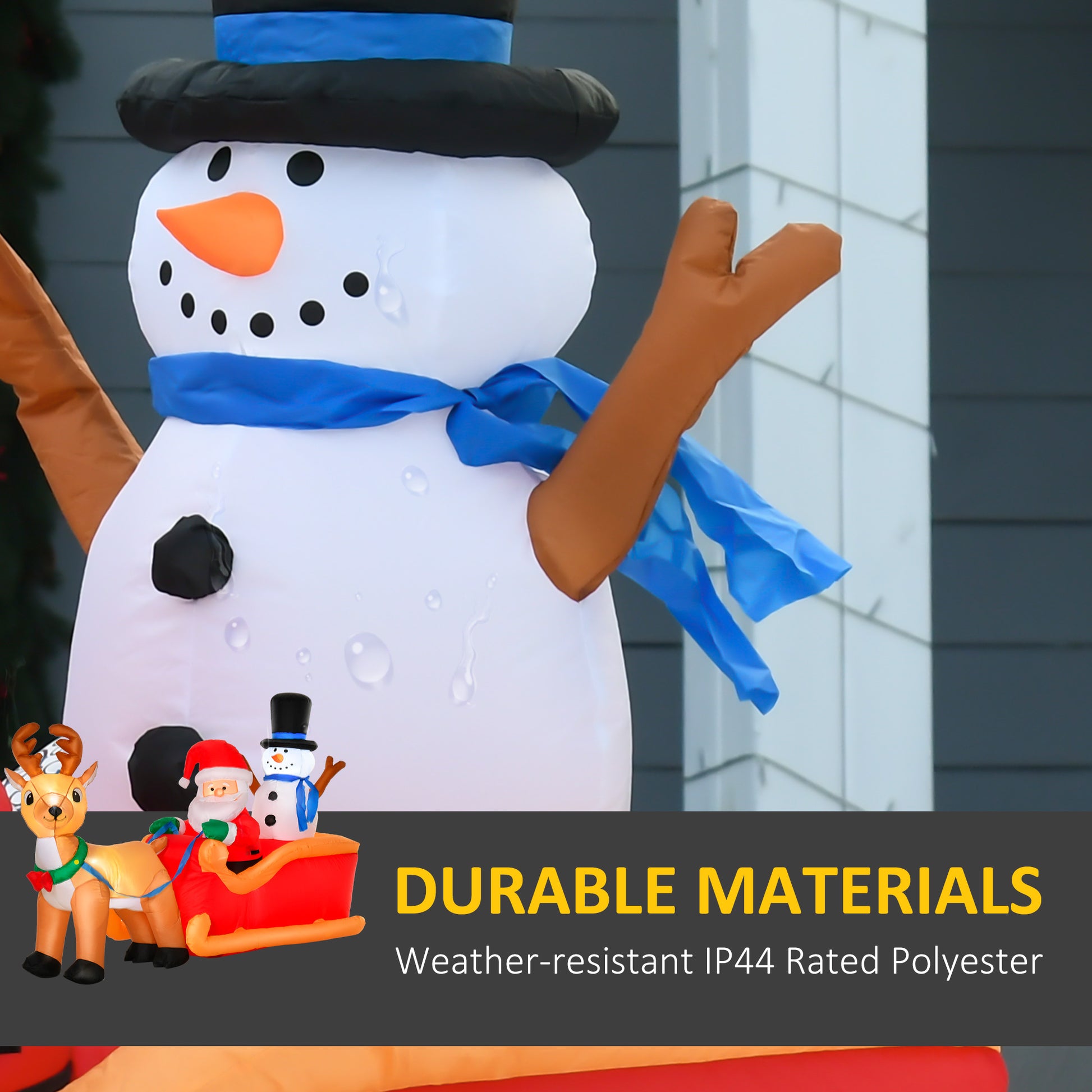 6.5 ft Christmas Inflatable Santa Claus & Snowman on Sleigh with Reindeer, Blow up Christmas Decorations with LED Lights