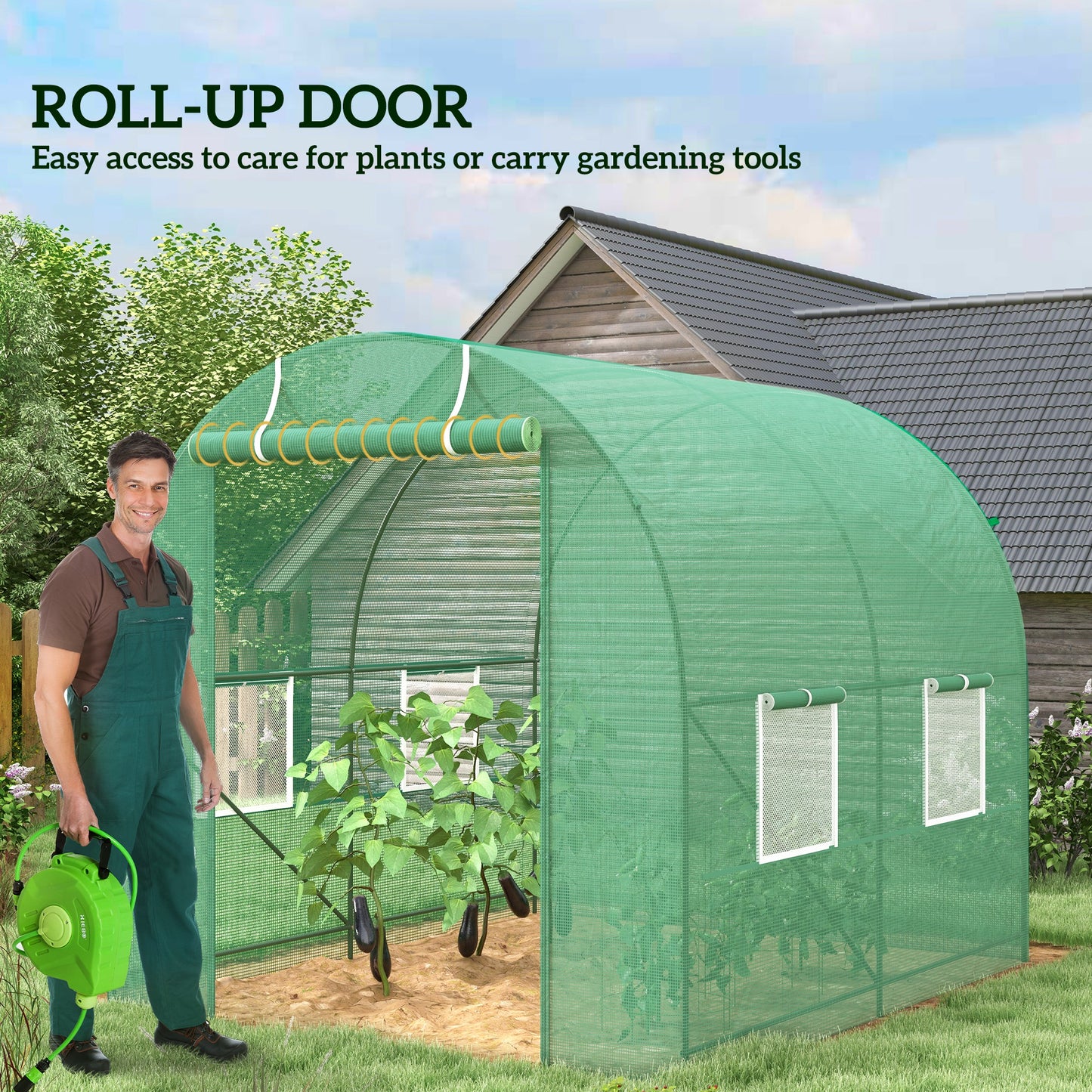 8'x6.6'x6.6' Heavy Duty Walk-in Greenhouse Garden Tunnel Hot House Outdoor Flower Vegetable Growth Warm House Roll Up Do