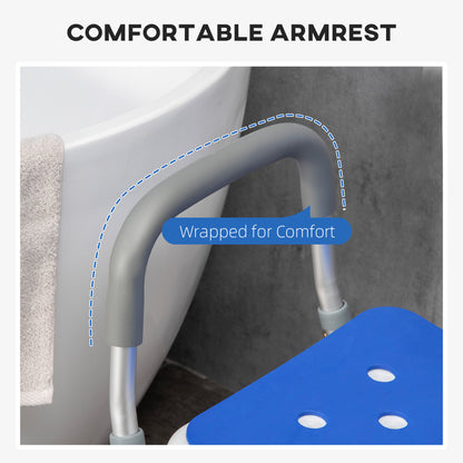 Adjustable Shower Chair with Arms and Back, Bath Chair with Regular Seat, Anti-slip Shower Bench for Seniors and Disable