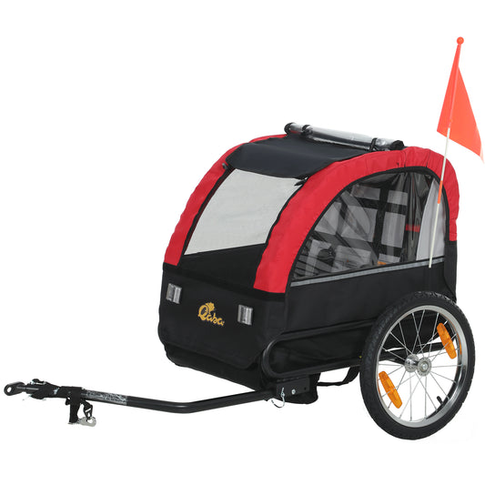 Qaba Bike Trailer for Kids, Baby Bicycle Trailer with 5-Point Harness, 16" Rubber Wheels, Storage Bag, for 18+ Months, R